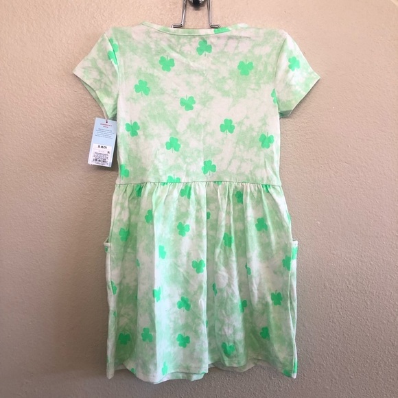 Cat & Jack Girls Green Shamrock Short  Sleeves Pocket Babydoll Style Dress S 6/7 - Picture 3 of 10